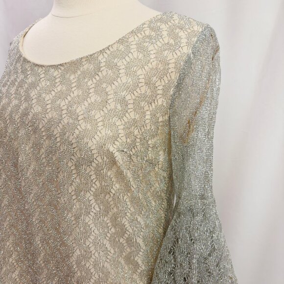 Vintage metallic silver bell sleeve dress with nude lining - fits like a Medium - Picture 3 of 5